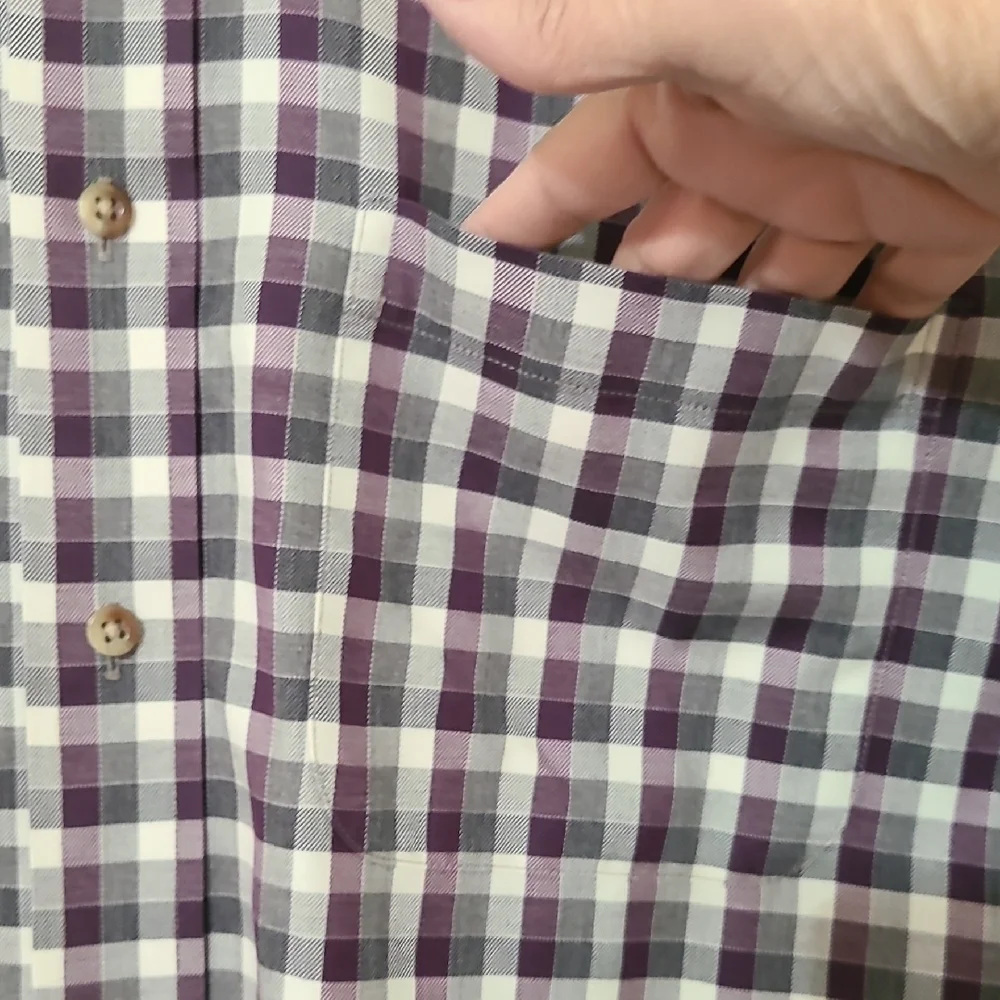 Jos A Bank Men's Purple and Gray Plaid Long Sleeve Button‎ Down Shirt - Size XL